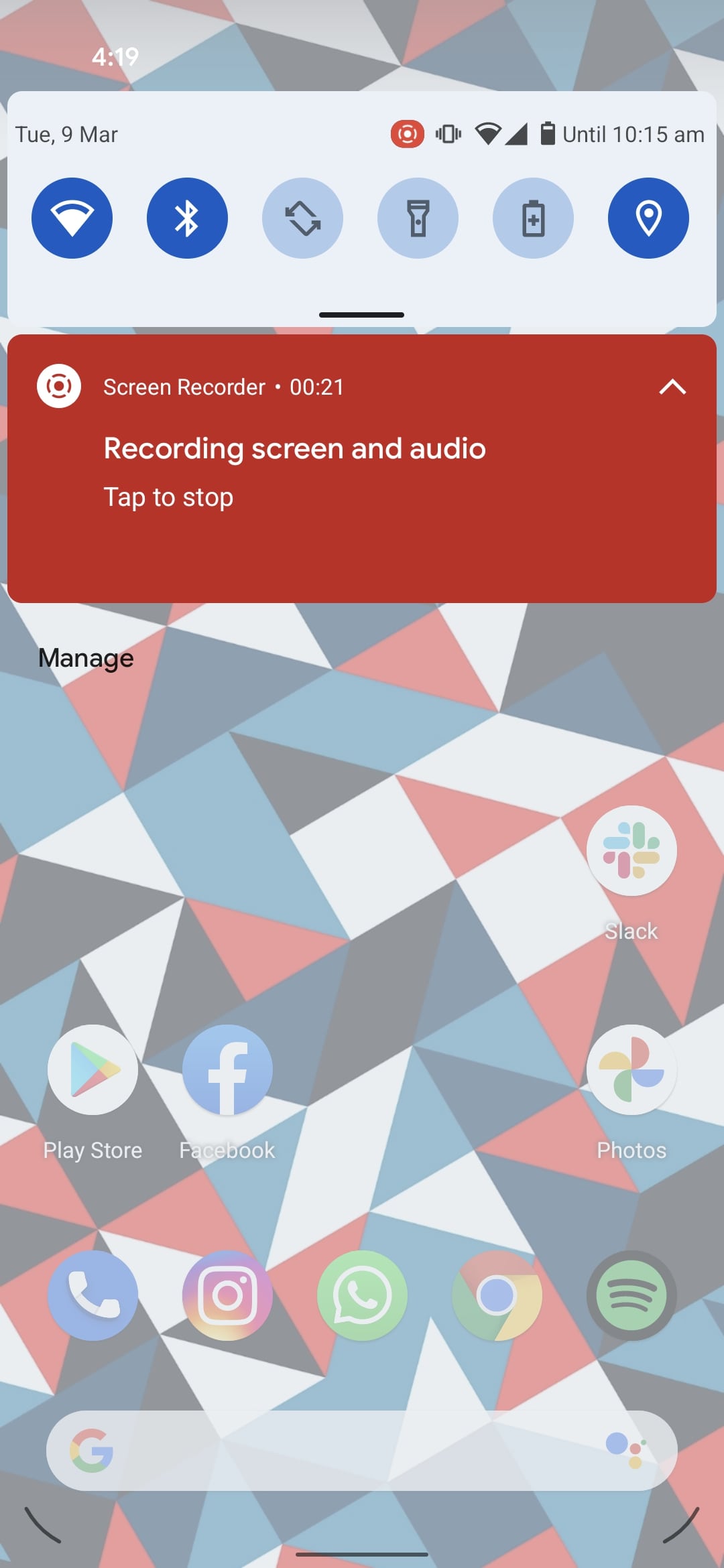 stop android screen recording