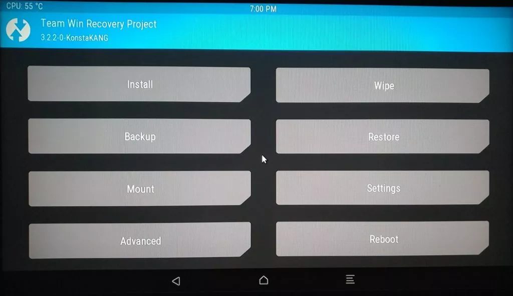twrp home options - how to install android on raspberry pi 4