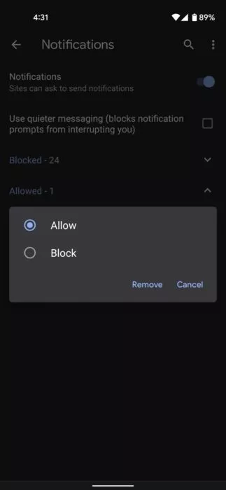 Block or allow Chrome notifications