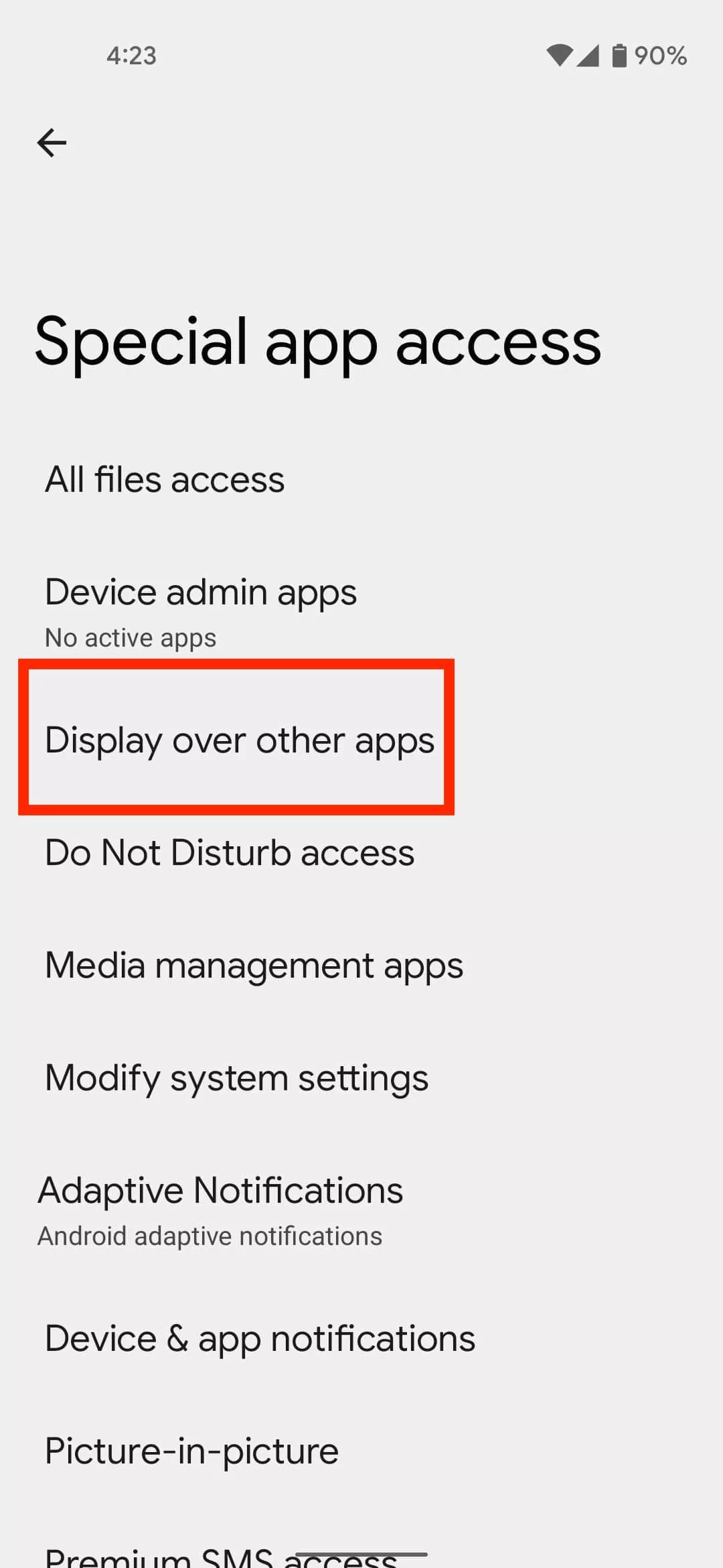 Display over other apps remove