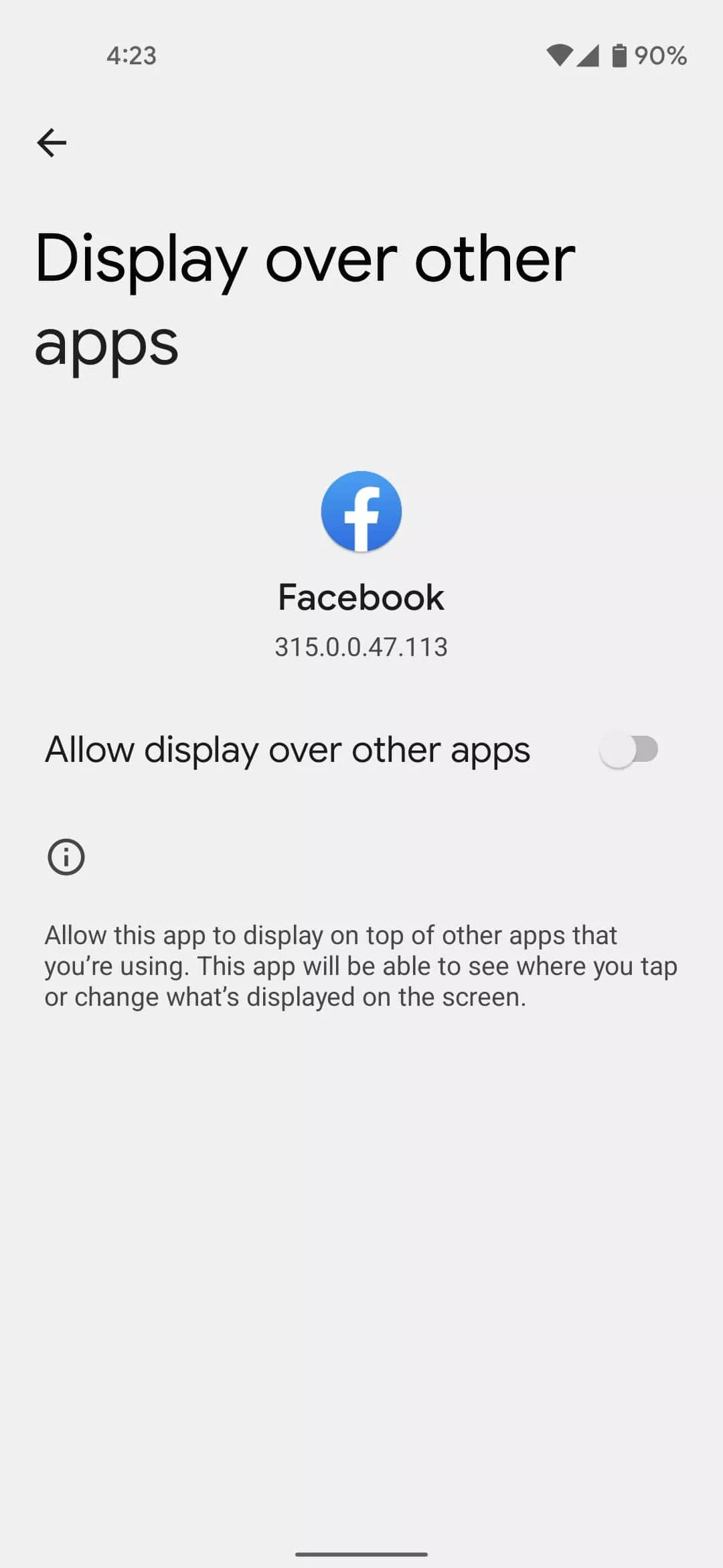 Facebook stop display over other apps