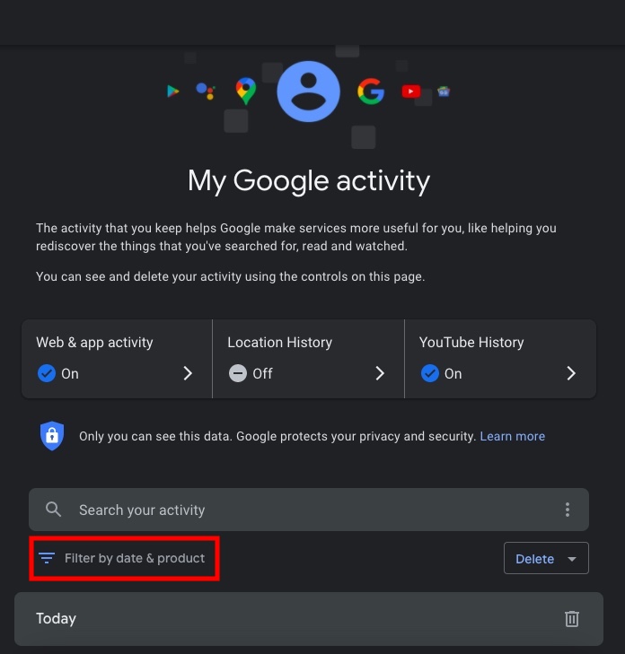 Google My activity delete search