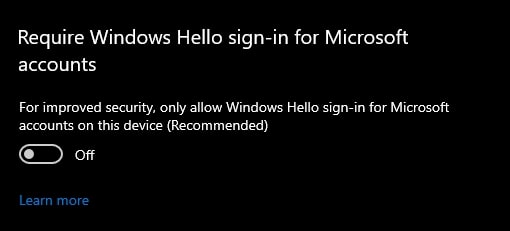 Use Windows Hello For Sign in