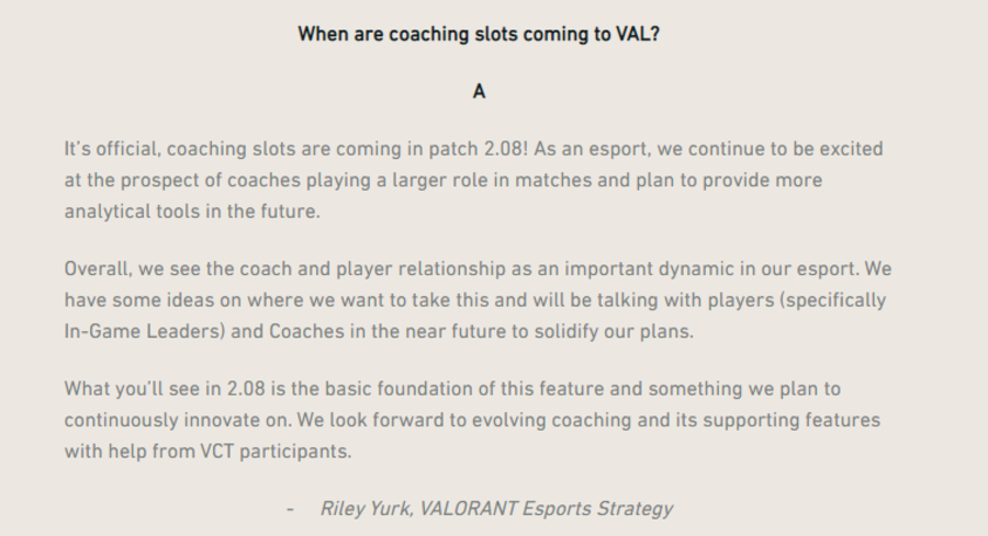 Valorant blog post for coach slots