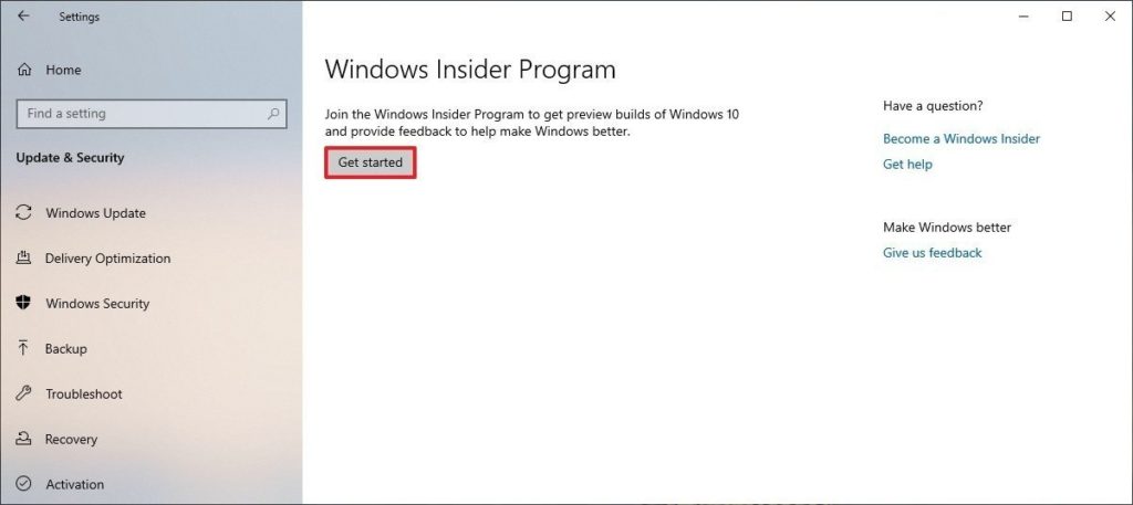 WIndows insider program get started