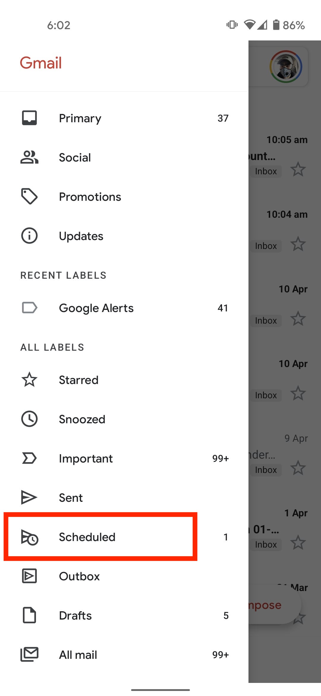 scheduled emails in gmail Android