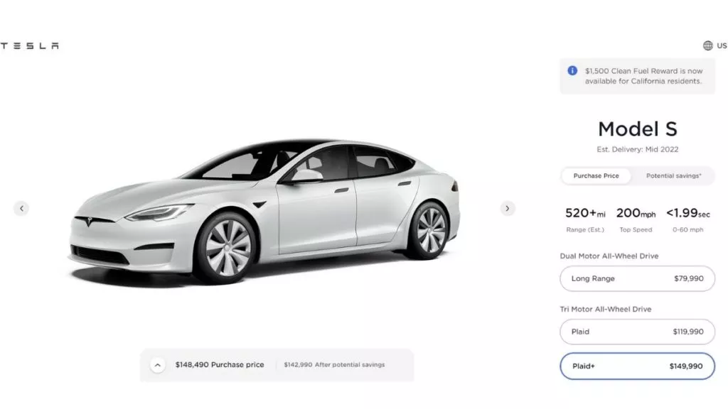 2021 Tesla Model S Plaid Plus Price