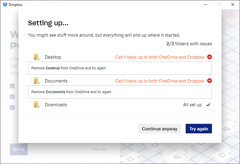 8 Dropbox OneDrive backup clash
