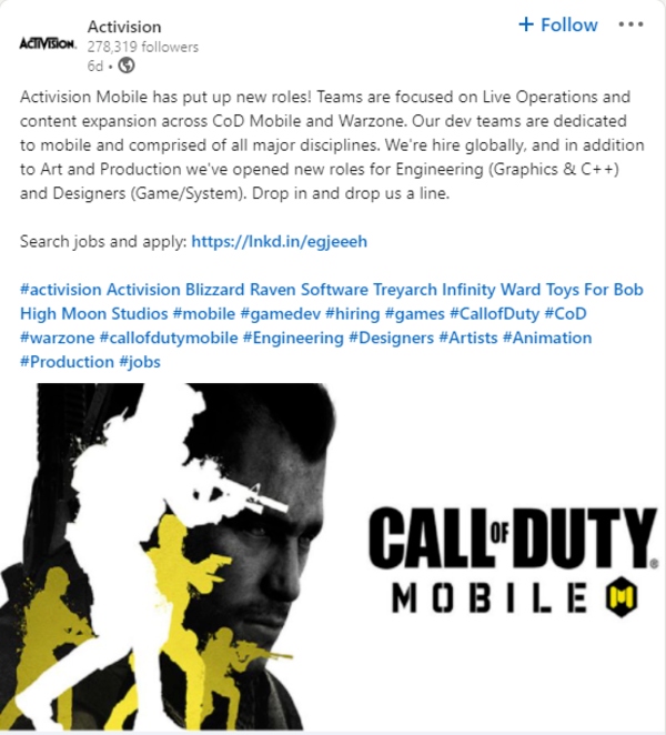 Activision Job posting Warzone COD Mobile