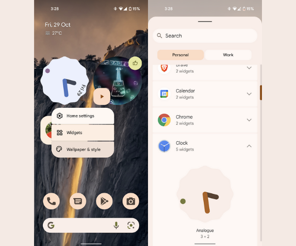 Android 12 widgets menu