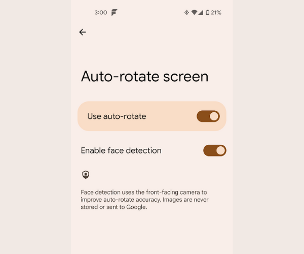 Auto-rotate screen - Enable face detection Android 12