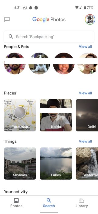 Google Photos home page