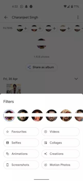 Google Photos use filters