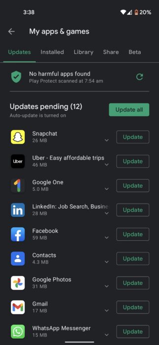 Google Play Store UI before update