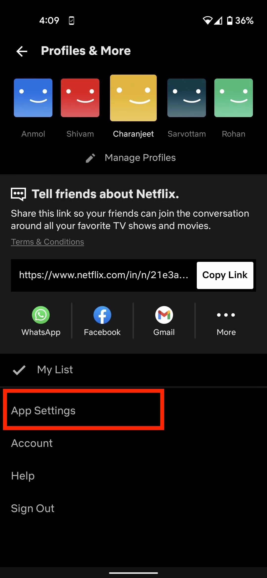Netflix Android app settings