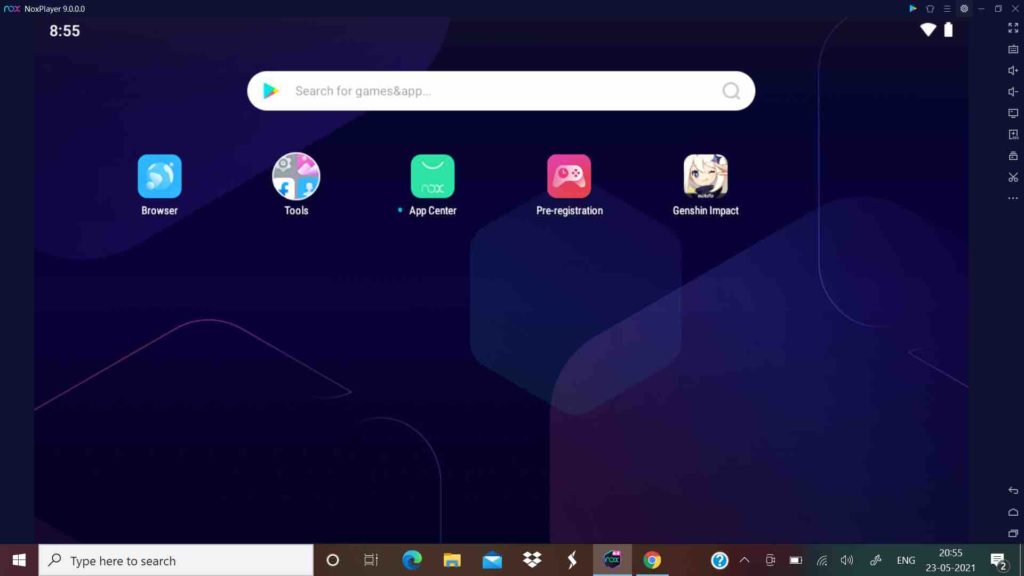NoxPlayer Android Emulator Home screen