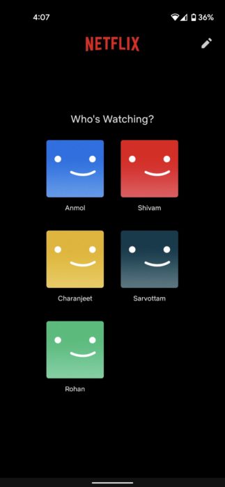 Select Netflix profile Android