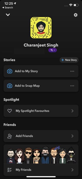 Snapchat profile dark mode iOS