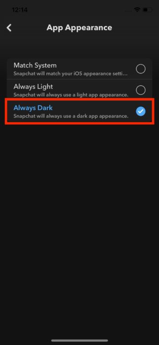 how to enable snapchat dark mode