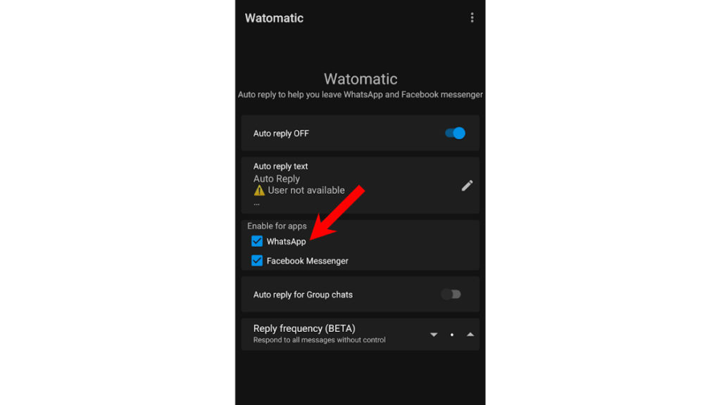 enable whatsapp auto reply