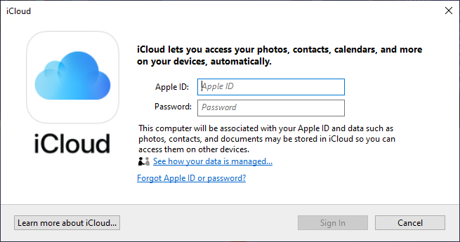 1 iCloud Windows 10 Signin