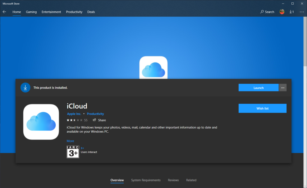 5. Загрузите приложение iCloud из Microsoft Store.