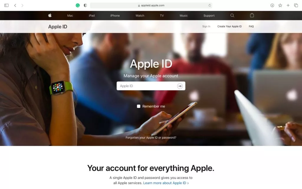 A screenshot of the Apple ID website