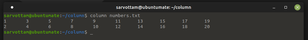 Column to row output data