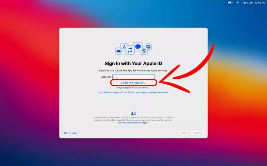 Create iCloud account from macOS