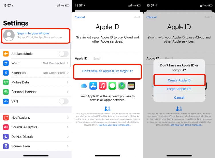 Create iCloud account on iPhone- Method 1