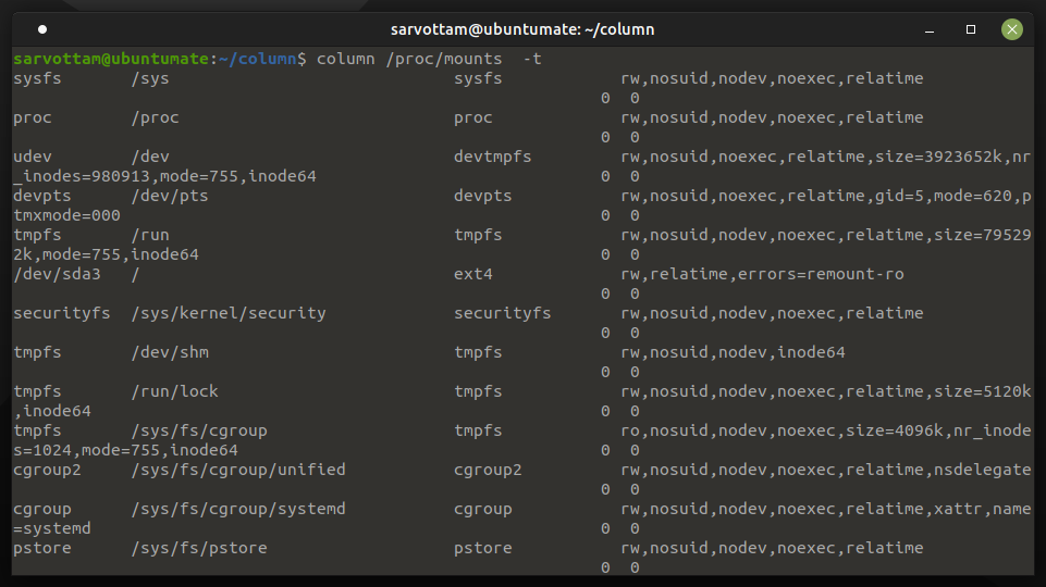 Display data in tabular form