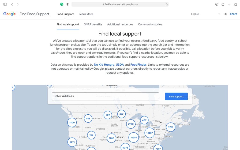 Find Food Support on Google