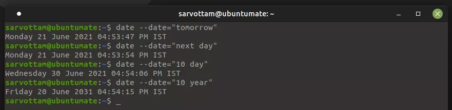 Future date and time using date command