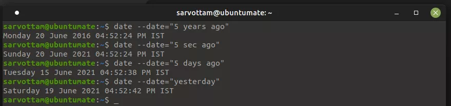 Past date and time using date command