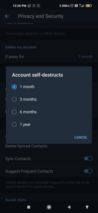 telegram account self destruct