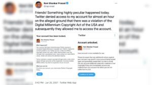 Twitter locked Ravi Shankar Prasad's account