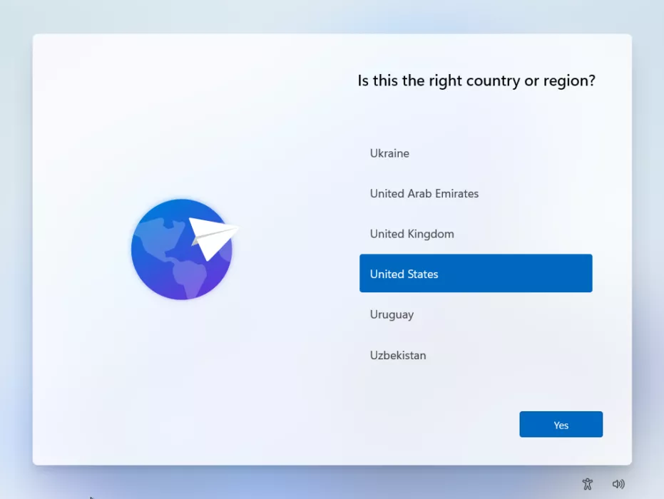 Windows 11 OOBE Choose Country