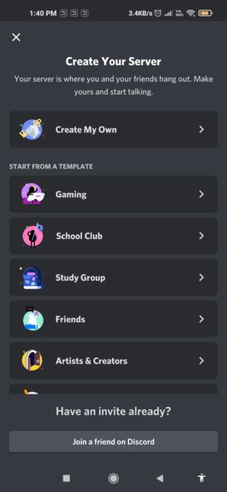 Select a template for your Discord Community Server