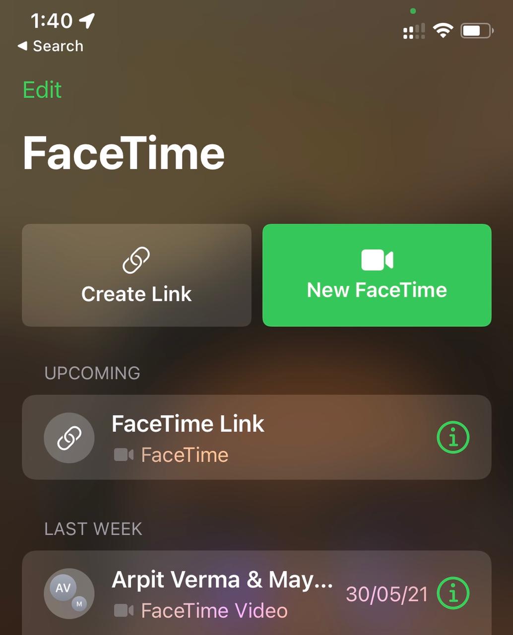 botón crear enlace facetime