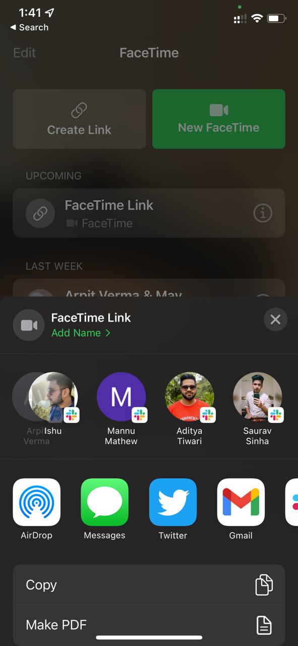 Image of FaceTime Link share