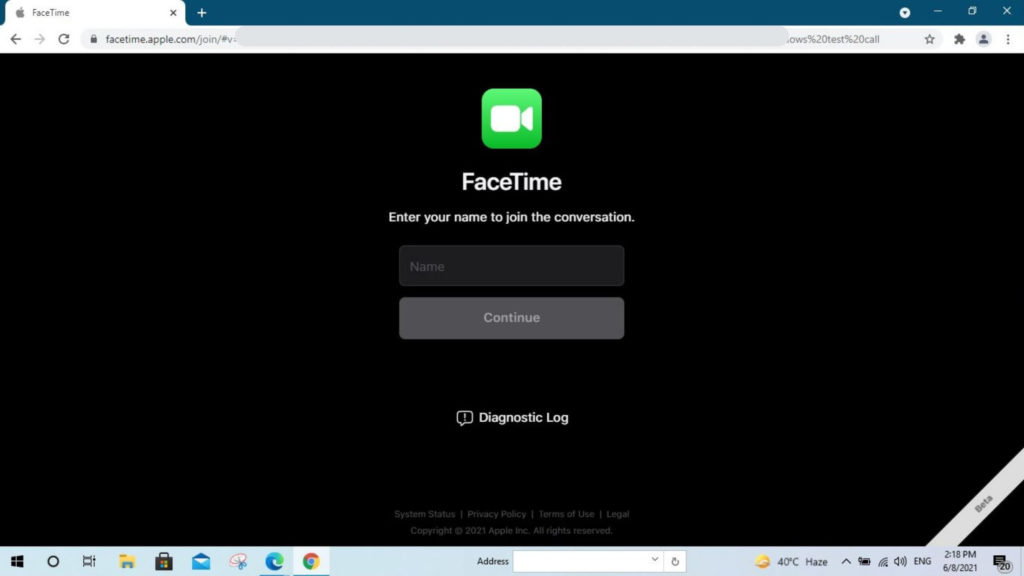 facetime on windows and android add name