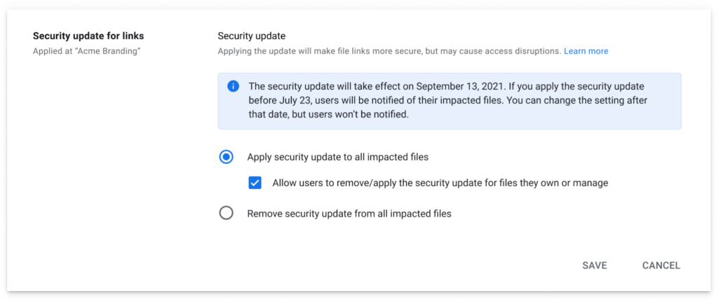 google drive security update