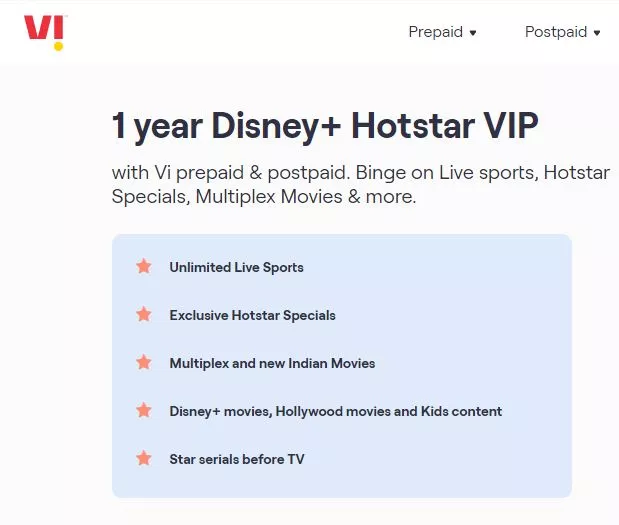 hotstar 1 year free with vi plans