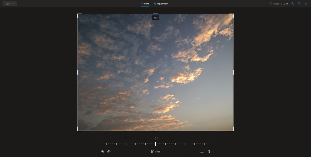 crop options on onedrive web