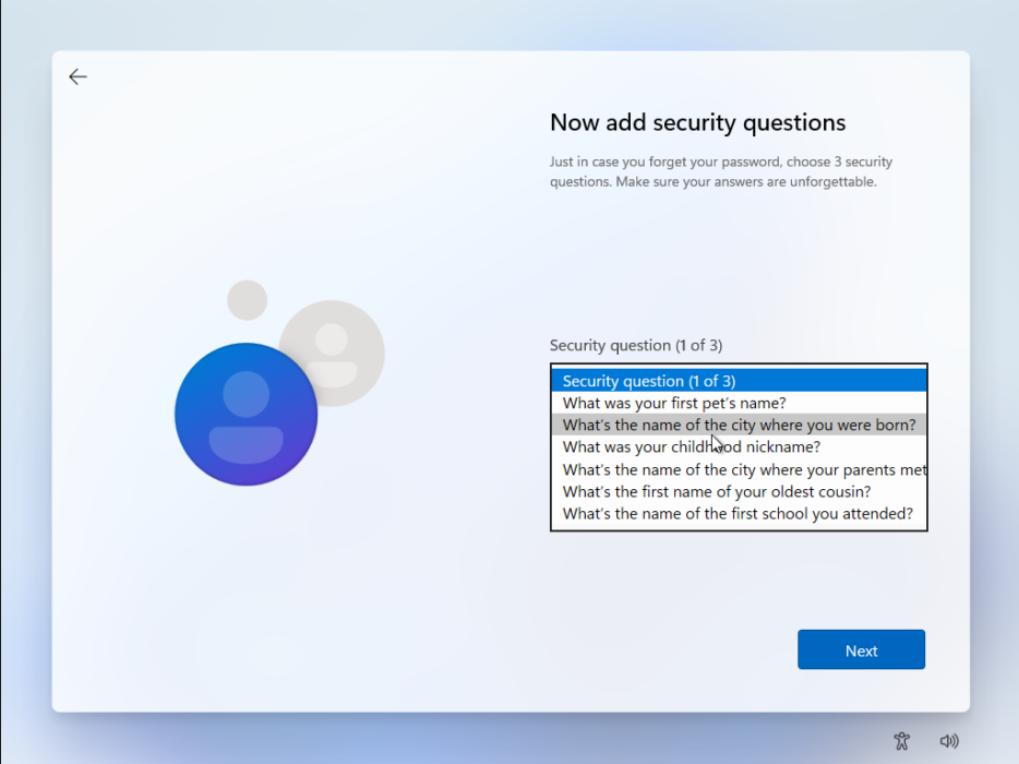 windows 11 security questions