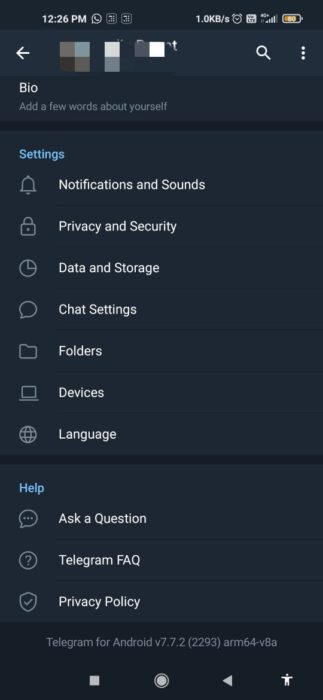 telegram settings menu