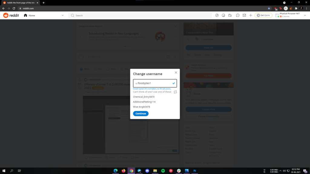 change username window