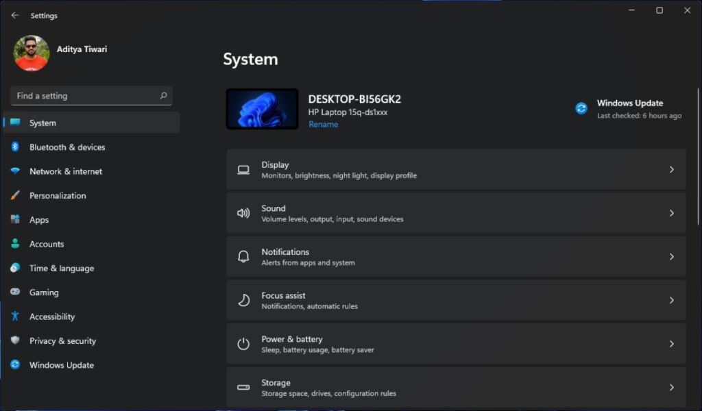 1 Windows 11 Ssystem Page options