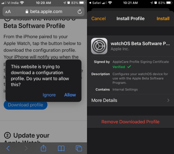 4 WatchOS 8 install beta profile setup