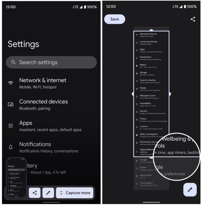 Android 12 Beta 3 Scrolling screenshots